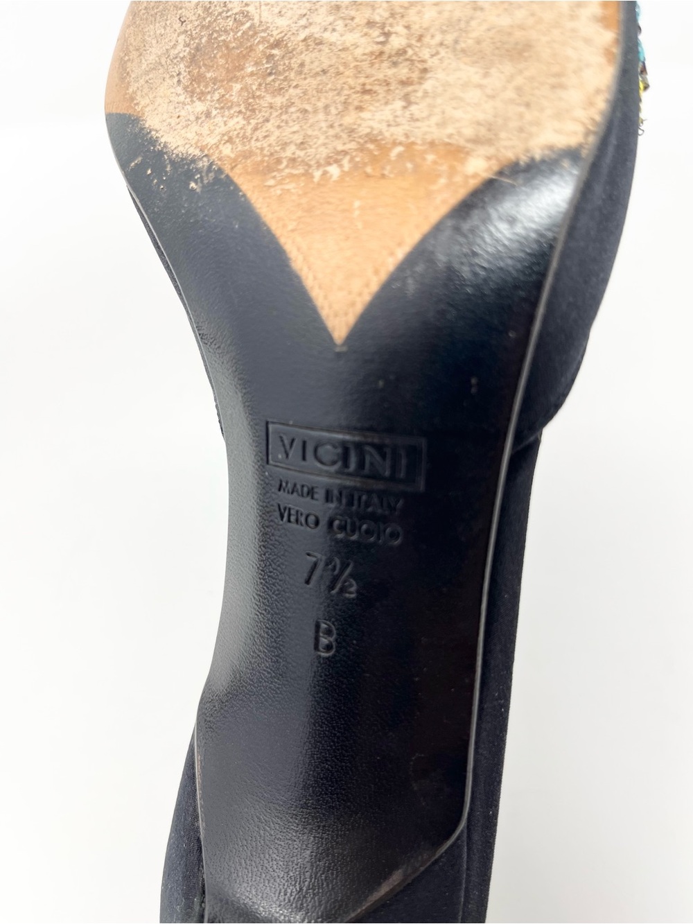 Vintage Giuseppe Zanotti Y2K Black Satin Beaded Flower Mules Kitten Heels 7.5 - Picture 7 of 10
